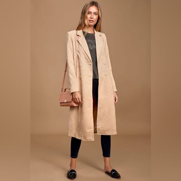 Lulus Timeless Adventure Beige Corduroy Trench Coat Size Small - Picture 1 of 10